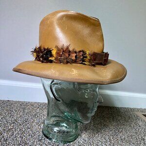 Vintage United Hatters Millinery Leather Cowboy Hat w/ Feathers USA Size Small